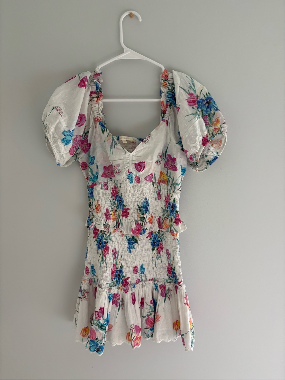 LoveShackFancy White Floral Smocked Mini Dress